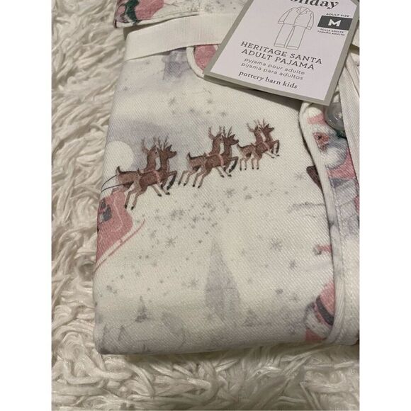 Pottery Barn Blush Heritage Santa Adult Flannel Pajama Set Med - Picture 8 of 8